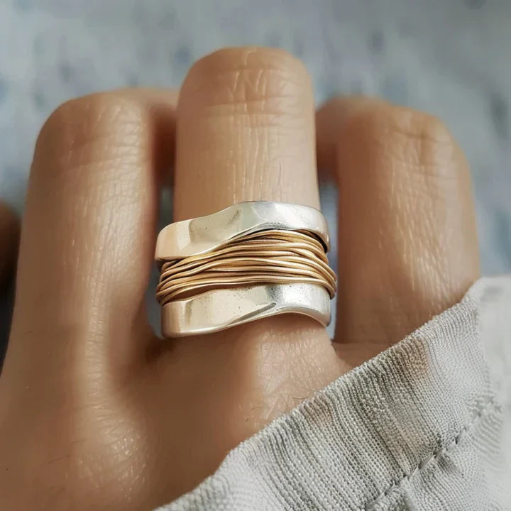 Elegant Silver Ring with Golden Accents