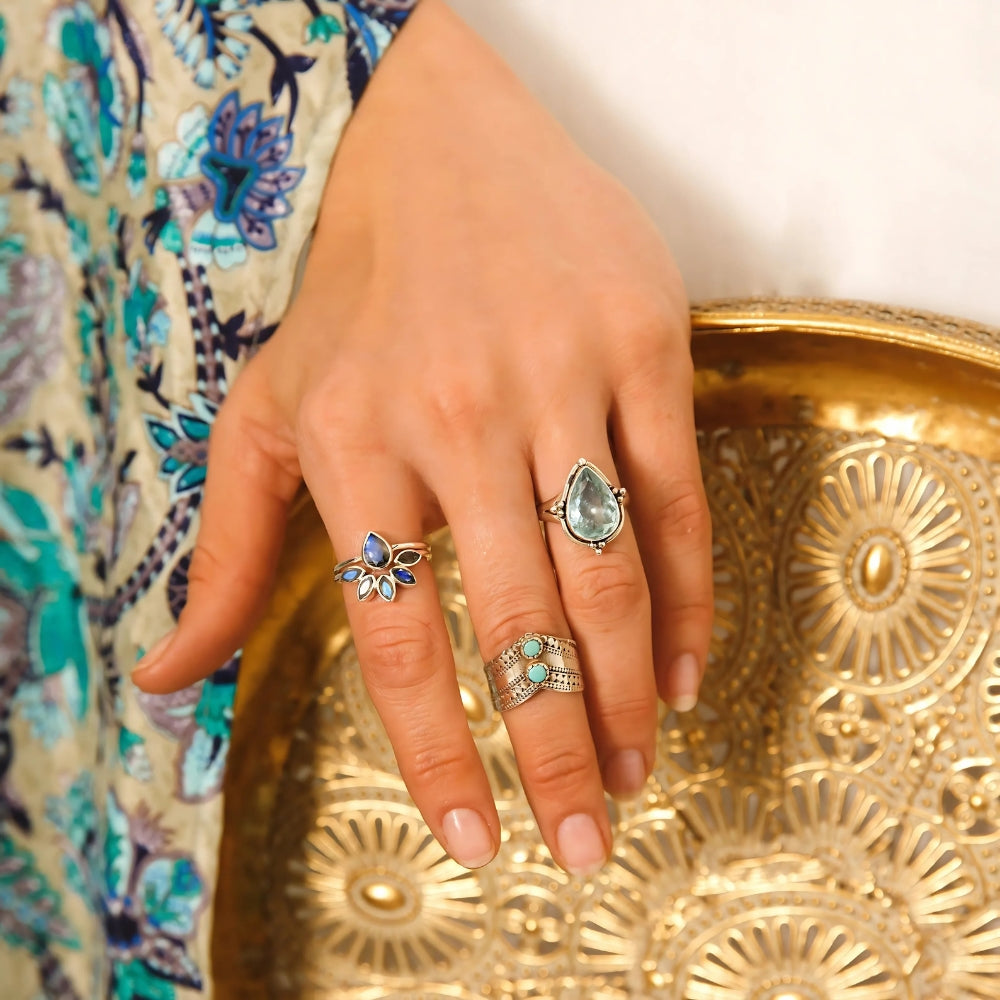 Radiant Colorful Gemstone Mosaic Ring
