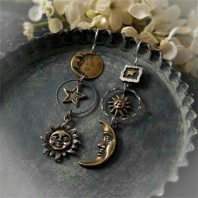 Sun-Moon Pendant Drop Earrings