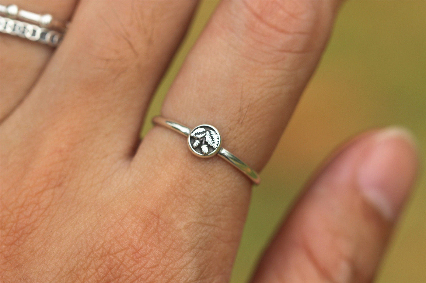 Solid 925 Silver Oak Ring