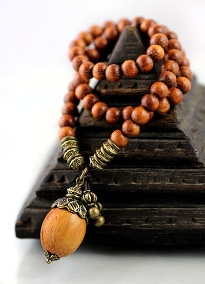 Acorn Double Wrap Wood Stretch Bracelet