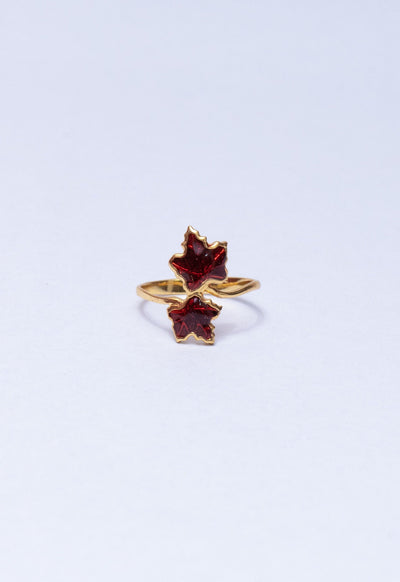 Red Enamel Maple Leaf Ring