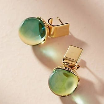 Exclusive Vintage Gold Earrings with Green Crystal