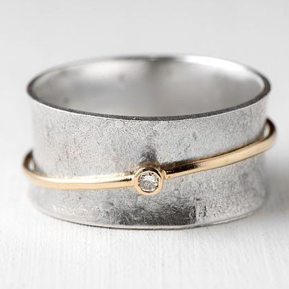 Timeless Elegance Silver Ring with Golden Zirconia Accents