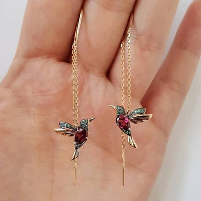 Hummingbird Enamel Earrings with Sparkling Zirconia